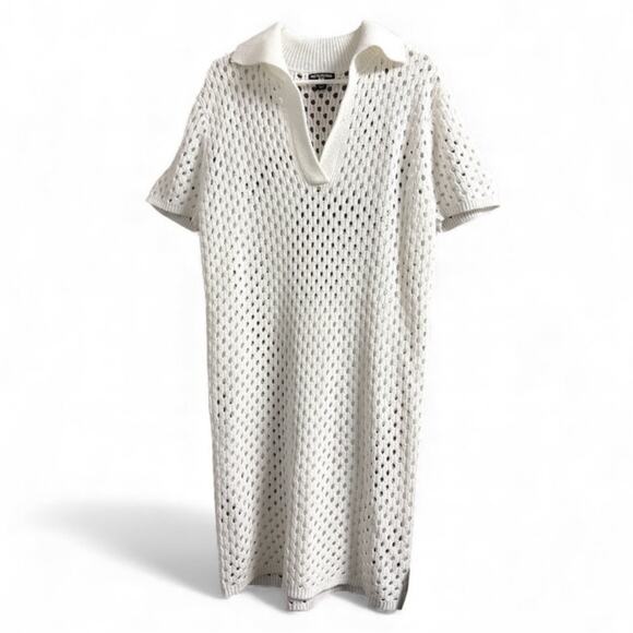 PrettyLittleThing White Eyelet Knit Polo Dress size XL - Picture 2 of 10